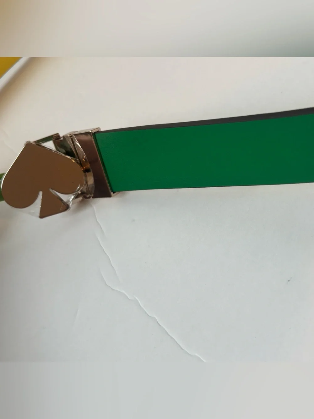 Kate Spade Women Twist Reversible Leather Belt Green Yellow Spade Buckle L & XL